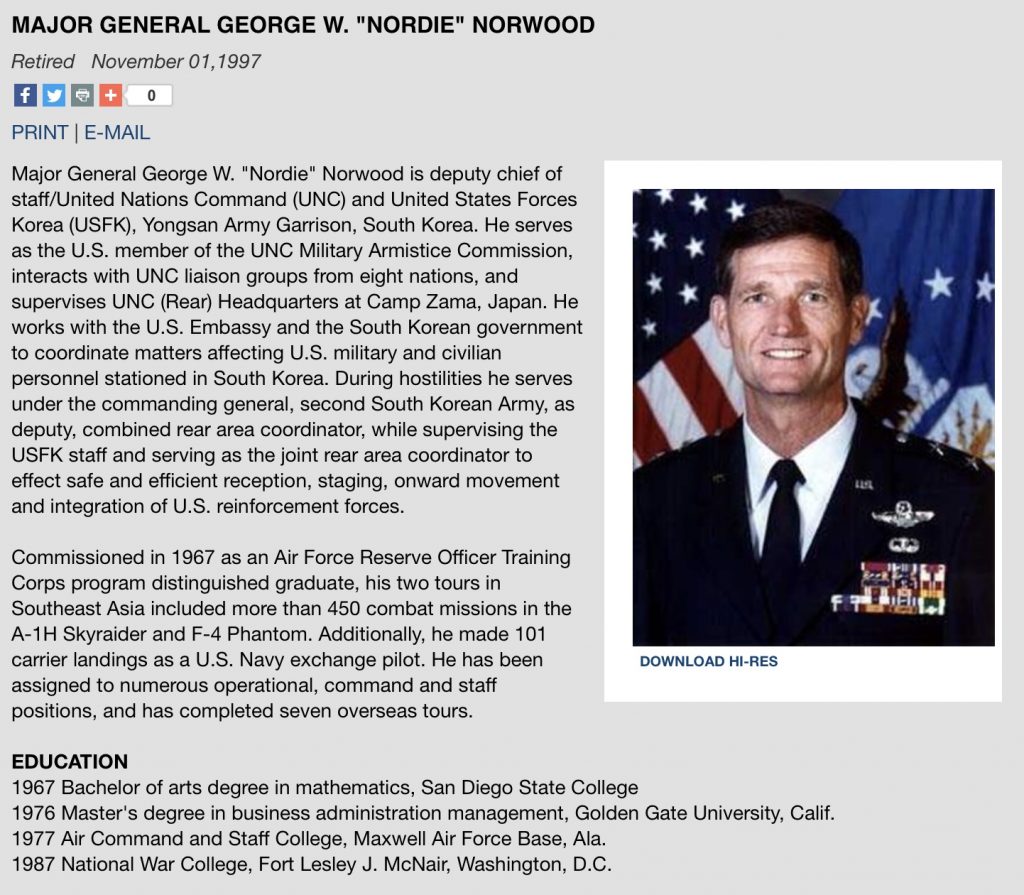 55. Major General G.W. “Nordie” Norwood, USAF (Ret) – USN Connection ...